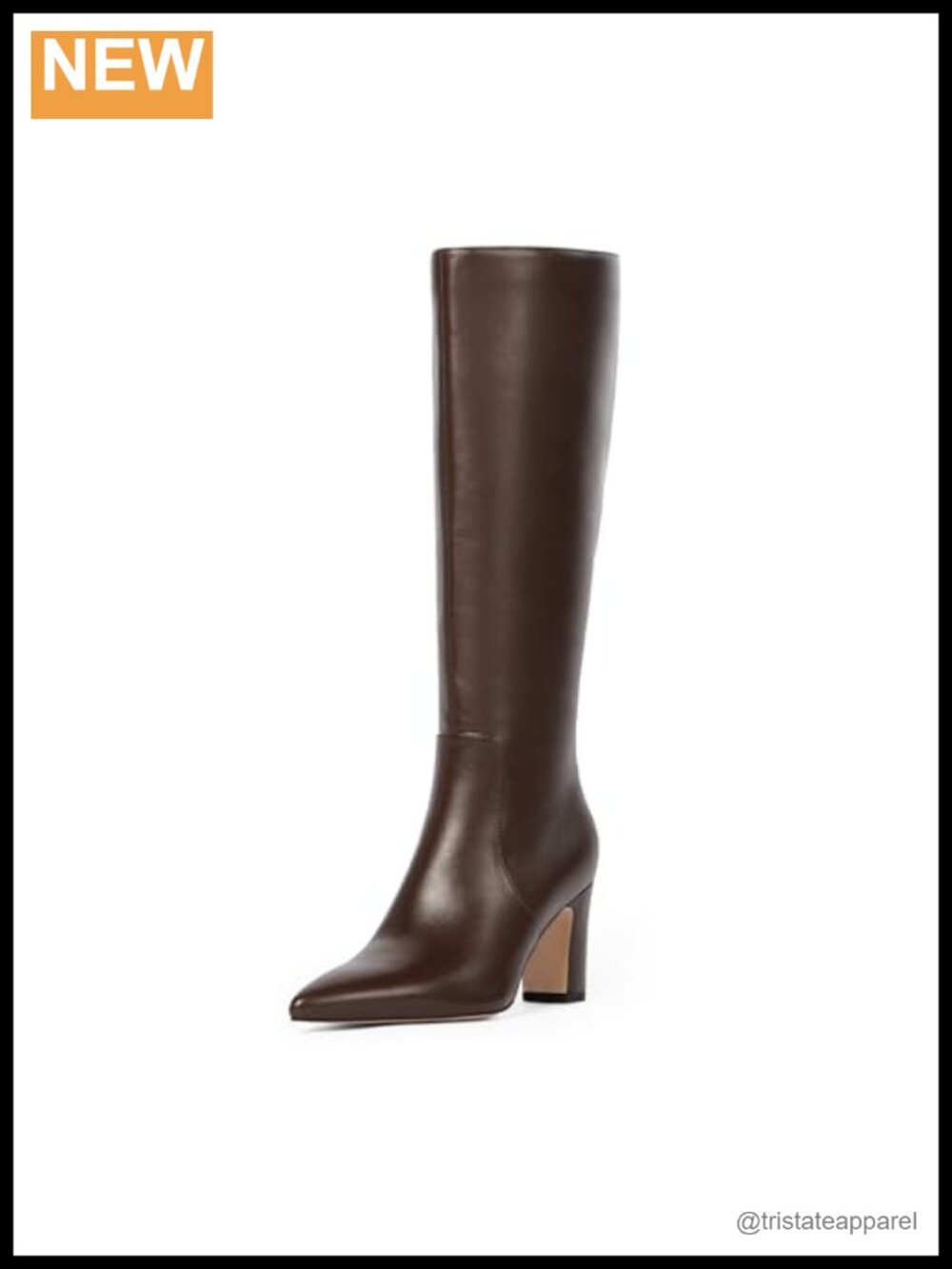Women's Knee High Boots Pointed Toe Chunky Heel Faux Leather Tall Boots